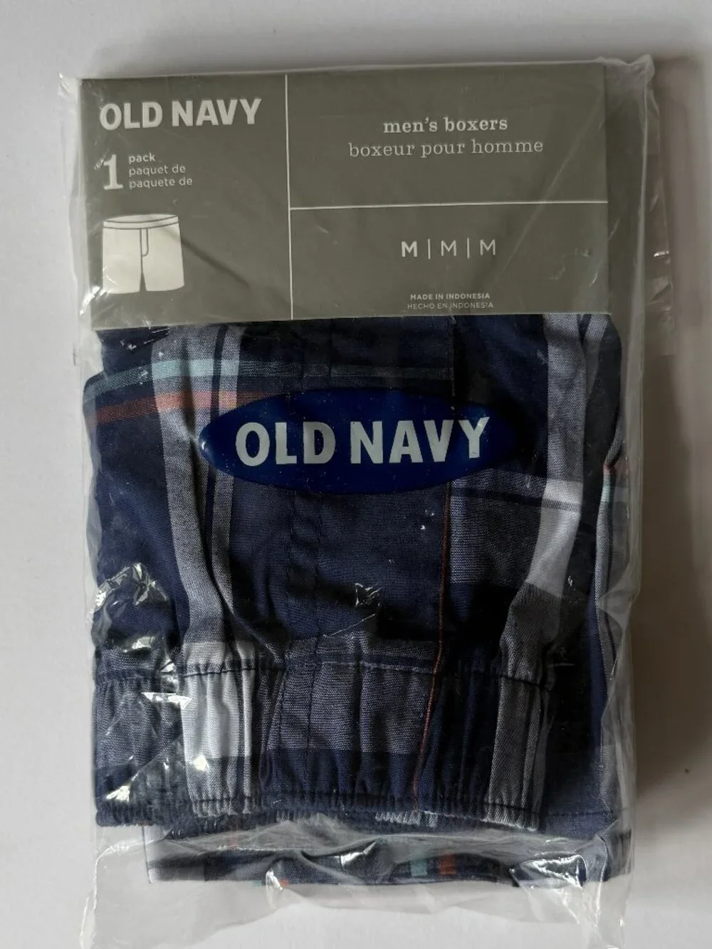 OLD NAVY Bundle 6-Piece Men's M Boxers 100% COTTON Woven Blue & Grey Plaids NEW
